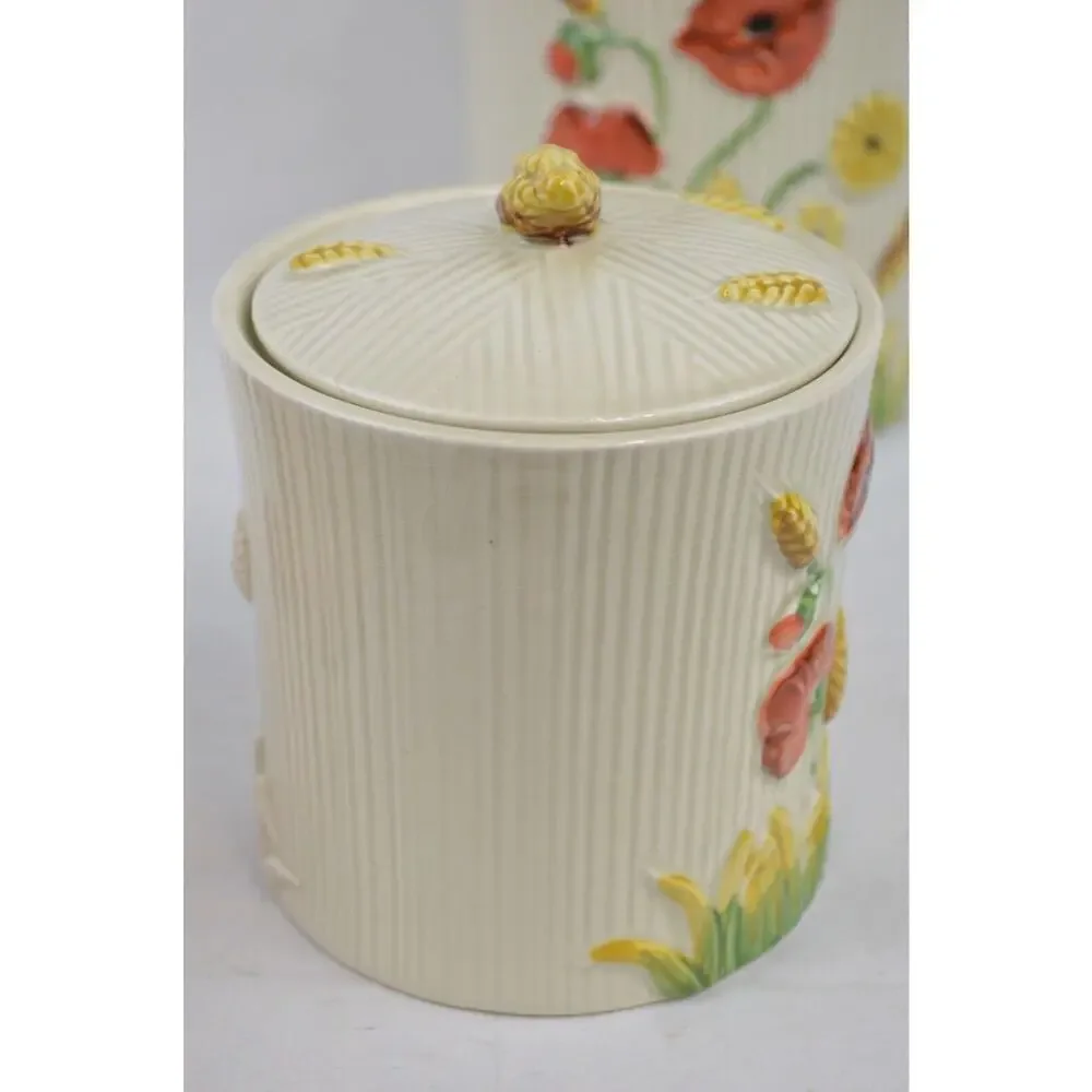 Vintage Lefton Poppy Garden Ceramic Canisters Set 2 Japan Floral Wheat Jars